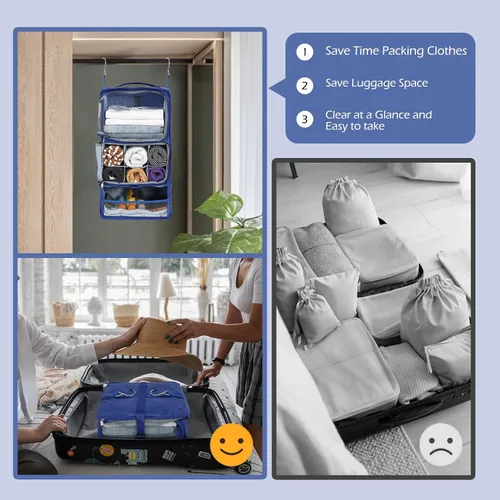 Miniatura 5 de Surblue Estantes colgantes Bolsa de almacenamiento de viaje Cubo de embalaje de compresión para maleta plegable con capa de extensión de gran