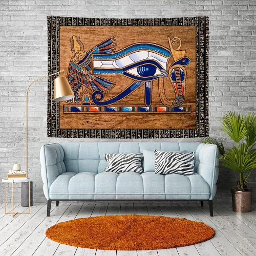 Ine Ive Tapiz de ojo de la Providencia, decoración de pared jeroglífica egipcia vintage, 40 x 30 pulgadas, tapiz de franela para sala de estar,