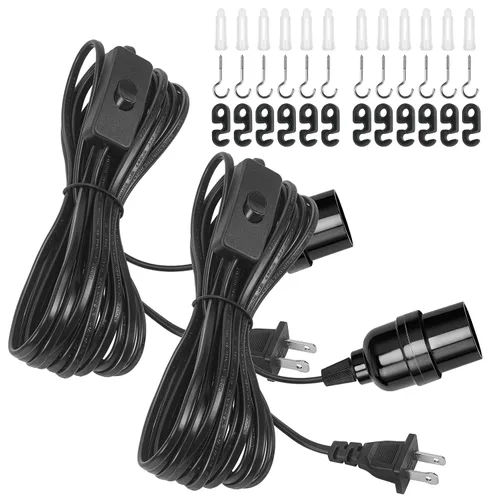 Miniatura 17 de DiCUNO Cable de extensión de linterna colgante E26, lámpara de control de interruptor de cable en línea para enchufar y apagar, 6.6 pies, negro
