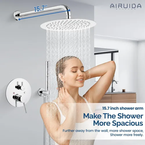 Miniatura 3 de Airuida Accesorios de ducha de 2 funciones, juego de grifo de ducha montado en la pared para baño, ducha de mano de latón de alta presión con cromo