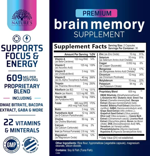 Miniatura 2 de Píldoras de suplemento de memoria cerebral, nootrópicos de fuerza 3X para concentración, claridad y apoyo de enfoque, salud cerebral, vitaminas
