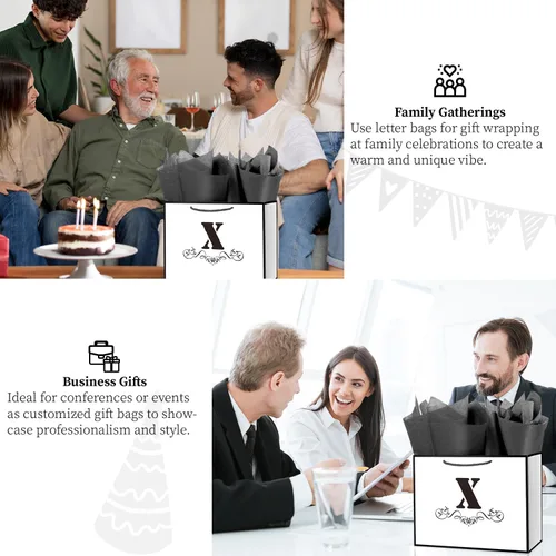 Miniatura 49 de ysmile Bolsa de regalo de letras con papel de seda para hombres, bolsa grande de 12 pulgadas, color blanco y negro, para cumpleaños, aniversario