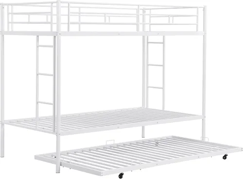 Miniatura 5 de Merax Litera individual sobre cama individual con nido, marco de litera de metal con riel de protección resistente y 2 escaleras para dormitorio
