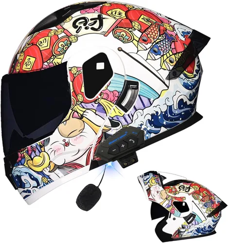 Miniatura 28 de Casco modular Bluetooth para motocicleta, aprobado por DOT, de cara completa, abatible, antivaho, doble visera, casco de motocicleta de calle, LENTE