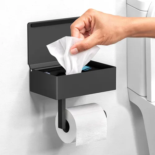 Miniatura 20 de Day Moon™ Soporte de pared para papel higiénico blanco mate, soporte giratorio moderno para rollo de papel higiénico