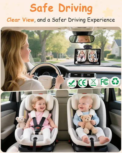 Miniatura 7 de Cámara de Coche para Bebé Rohent de 7.2 Pulgadas: Cámara Trasera para Asiento Trasero Infantil de 1080P HD con Visión Nocturna, Rotación de 360°