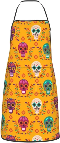 Miniatura 13 de Delantal de calavera de azúcar, delantales de cocina para hombres y mujeres, delantal de cocina, delantal de chef, delantales de jardín ajustables