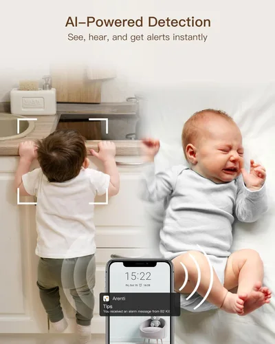 Miniatura 3 de ARENTI Monitor de bebé 2 cámaras, cámara inteligente para bebé con pantalla inalámbrica de 5 pulgadas, visión nocturna super, sensor de temperatura