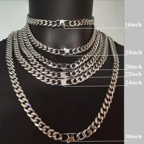 Miniatura 7 de WXP Collar y pulsera de cadena de eslabones cubanos de acero inoxidable para hombres y niños gargantilla hip hop joyería de 0433in0591in0748in 75