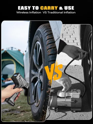 Miniatura 4 de Compresor de aire para inflado de neumáticos, bomba de aire de mano para neumáticos de automóvil con batería recargable, inflado rápido de 150 PSI