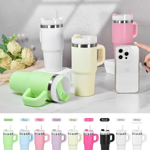 Miniatura 2 de Vaso de 14 onzas con asa de acero inoxidable de doble capa aislante, botella de agua de acero inoxidable reutilizable para niños, regalos para niños