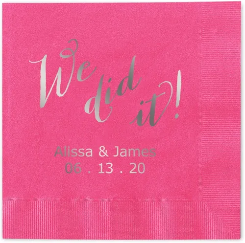 Miniatura 2 de We Did It - Servilletas de cóctel personalizadas, 100 servilletas negras de papel de 3 capas impresas en papel acuñado, plegadas de 4 3/4 x 4 3/4