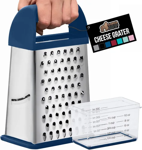Miniatura 11 de GORILLA GRIP Rallador de queso de 4 lados 100% libre de BPA con contenedor, ralladores de caja XL de acero inoxidable, triturador de parmesano, Rosa