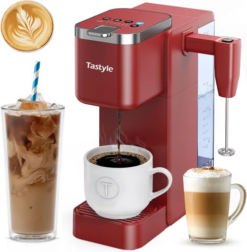Miniatura 10 de Tastyle Cafetera de una sola porción con espumador de leche desmontable integrado, máquina de café helado y caliente para cápsulas K y café molido