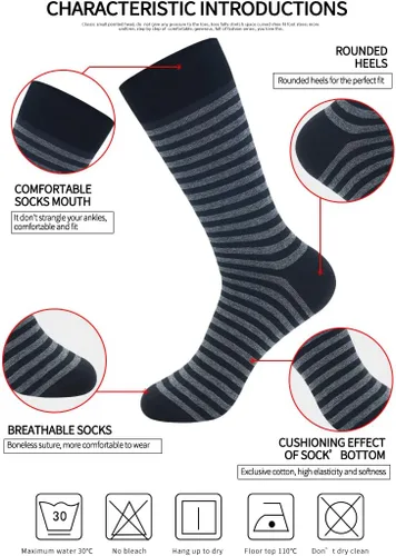 Miniatura 9 de TOEJYJ Calcetines de vestir divertidos para hombre, paquete de calcetines casuales divertidos, coloridos calcetines de algodón a rayas, talla 10-13