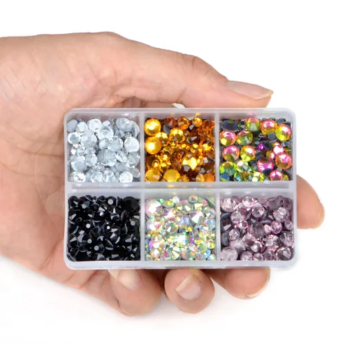 Miniatura 4 de LPBeads 6400 unidades de diamantes termoadhesivos de 12 colores con parte trasera plana, 5 tamaños mixtos, gemas de cristal redondas con pinzas