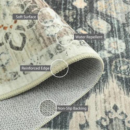 Miniatura 2 de Przemy Alfombra de Pasillo para Dormitorio, 2x6 pies Alfombra Lavable Antideslizante, Pequeña Alfombra Floral para Entrada, Pasillo, Cama de Niñas