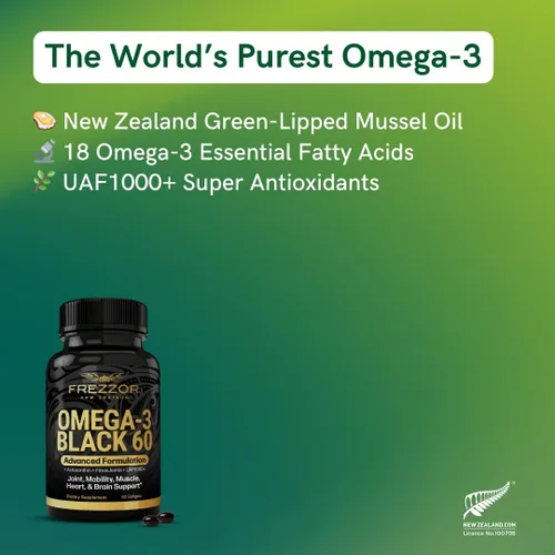 Miniatura 7 de FREZZOR Aceite de mejillón con labios negros y verdes Omega 3, 53 veces mayor potencia para una comodidad y movilidad superiores