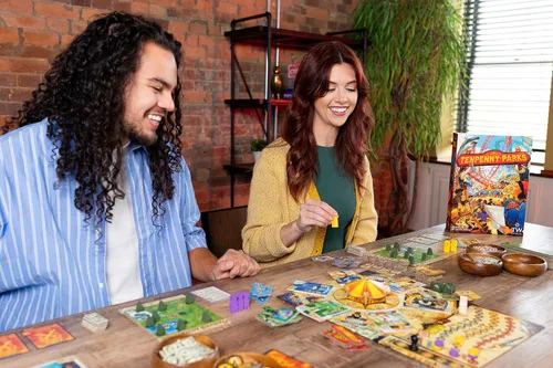 Miniatura 6 de Tenpenny Parks Juego de mesa Construye el mejor parque temático Hermoso parque de atracciones estrategia colocación de trabajadores juego