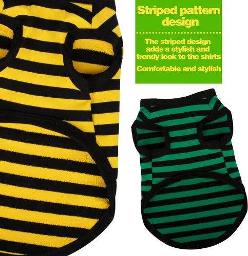 Miniatura 4 de Paiaite 3 piezas de camisa para perro a rayas de color oscuro, camisas sin mangas de algodón para cachorros, ropa transpirable para mascotas