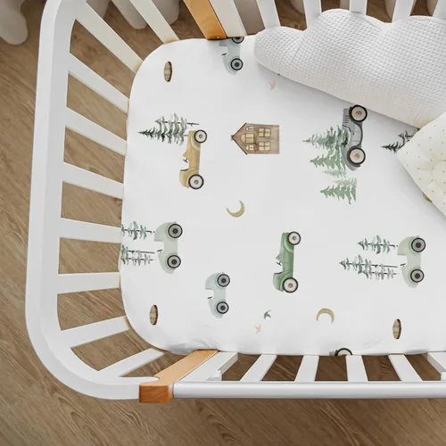 Miniatura 7 de Gllquen Baby Sábanas para Moisés Paquete de 4, Sábana Ajustable Transpirable y Acogedora para Colchón, Cuna de Viaje Elástica con Patrón de Moda