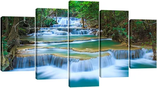 Miniatura 9 de Wieco Art Lienzo de cascada pacífica para pared, cuadros de árboles verdes para sala de estar, dormitorio, decoración del hogar, 5 piezas, estirado