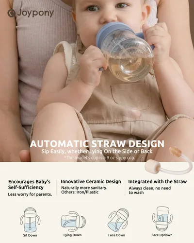 Miniatura 4 de Joypony Vasos para sorber para niños pequeños de 1 a 3 años, vaso con popote con peso a prueba de derrames con asa para bebés de 6 meses
