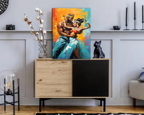 Miniatura 2 de Arte de pared afroamericano, decoración de rey y reina bailarín negro para sala de estar, arte de pareja de amor negro para dormitorio, lienzo