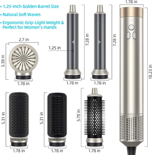 Miniatura 8 de Cepillo de aire caliente 6 en 1 y secador de pelo, voluminizador iónico, control de encrespamiento, multifunción con accesorios intercambiables