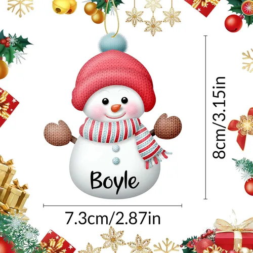 Miniatura 2 de 7 adornos de Navidad personalizados de muñeco de nieve con nombre, adornos familiares personalizados para árbol de Navidad, decoración colgante
