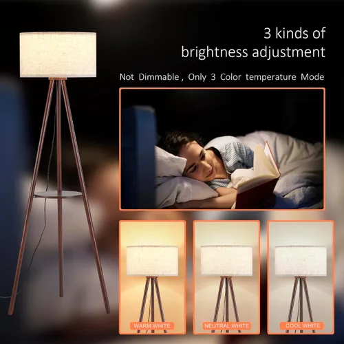 Miniatura 3 de Lámpara de pie con trípode de madera Baobab Tree Park BTP para sala de estar, bombilla LED de 3 temperaturas de color incluida, lámpara de pie