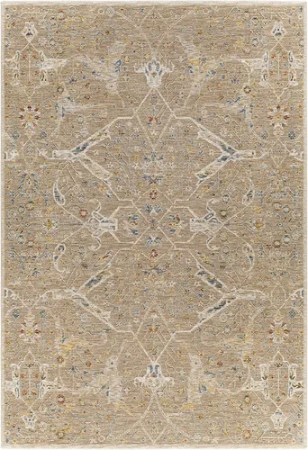 Hauteloom Kunzite - Alfombra de área para sala de estar, dormitorio, borde de medallón floral geométrico envejecido, tradicional oriental de Marrón