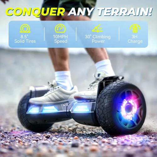 Miniatura 3 de Patinete todoterreno CBD de 8.5 pulgadas con LED Corlorful y altavoz de música, motor dual sin escobillas de 350 W de hasta 10 Mph para adultos Tono