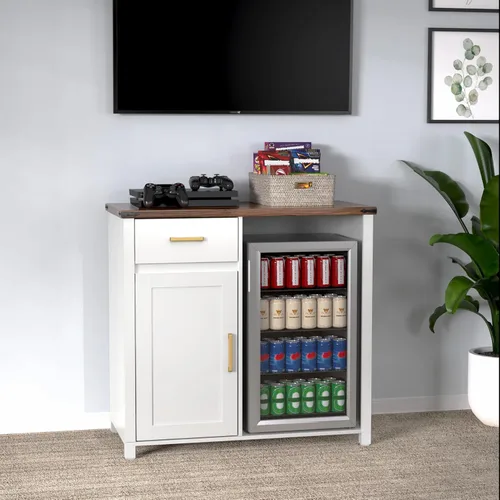 Miniatura 8 de GDLF Barra de café con espacio para mini nevera, soporte de gabinete para mini nevera, gabinete para licores y vinos para dormitorio, cocina u Blanco