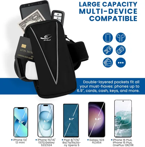 Miniatura 5 de HiRui Soporte para teléfono celular y bolsa de muñeca para teléfono, brazalete deportivo para correr para gimnasio y ciclismo, compatible con iPhone