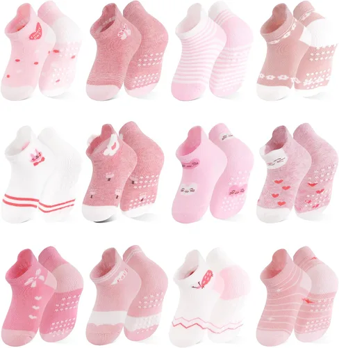 Calcetines SkiBeaut para niños con agarre, 12 pares de calcetines antideslizantes para niños, calcetines de casa para bebés, niños y niñas de 0 a 7