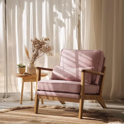 Miniatura 29 de VINGLI Juego de 2 sillas decorativas de madera maciza con reposabrazos anchos, sillas modernas tapizadas de mediados de siglo con almohada, silla
