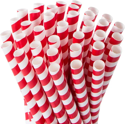 Webake Smoothie Pajitas biodegradables de papel de 0.4 pulgadas de ancho, paquete de 100 pajitas de beber grandes a rayas rojas, grandes pajitas