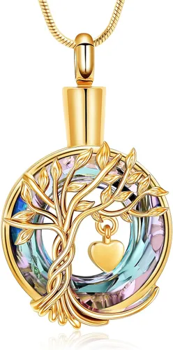 Miniatura 9 de Hearbeingt Collares de urna de lágrima para cenizas, medallón conmemorativo de cenizas del árbol de la vida, joyería de cremación, colgante