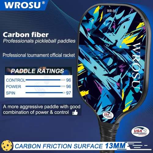 Miniatura 5 de Carbon Fiber Pickleball Paddles Set of 4 or 2 Rackets,USAPA Approved Pickleballs Equipment with Balls,Bag,Accessories,Carbon Fiber T300 Lightweight