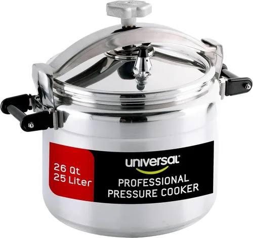 Universal Olla a presión de aluminio grande de 26 cuartos de galón para uso profesional - Grado comercial, 1 válvula de seguridad, asas reforzadas,