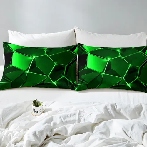Miniatura 5 de Funda de edredón hexagonal verde estereoscópica de nido de abeja para niños, diseño geométrico de colmena, funda de edredón geométrica de panal