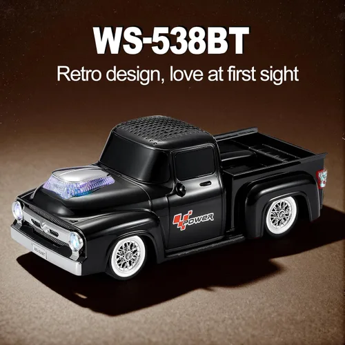 Miniatura 8 de Altavoz Bluetooth para camioneta vintage, modelo de camión retro con sonido HD, micrófono integrado, luces LED de fiesta, doble emparejamiento TWS