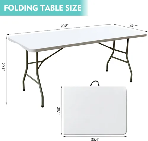 Miniatura 3 de Mesa plegable, mesa plegable de plástico de 6 pies, mesa de utilidad portátil para interiores y exteriores con asa para fiestas, camping y picnic