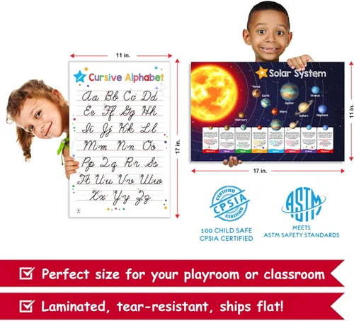 Miniatura 6 de Juego de 50 pósteres educativos para niños - Tabla de multiplicación, Alfabeto, Tabla periódica, Solar, EE.UU., Mundo, Mapa, Palabras de vista