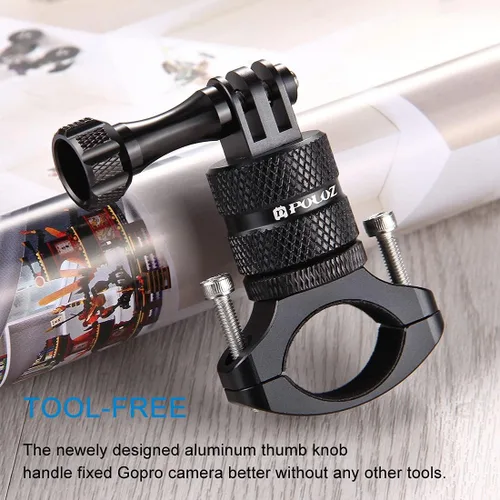 Miniatura 6 de PULUZ Soporte de manubrio para cámara de bicicleta para GoPro Hero 12/11/10/9/8/7/6, Clip de montaje para bicicleta y motocicleta, soporte