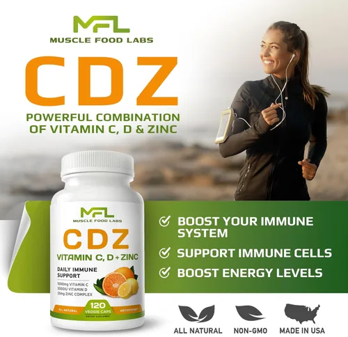 Miniatura 2 de C D Z Vitamina C, 1000 mg Vitamina D3, 125 mcg Zinc, 25 mg Sin OMG y sin gluten 120 cápsulas vegetarianas 120 porciones