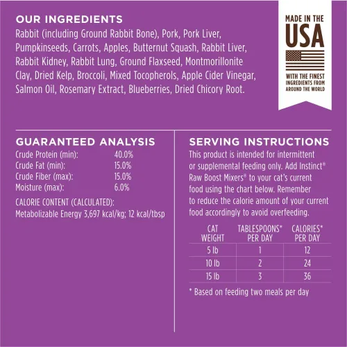 Miniatura 8 de Instinct Guarnición liofilizada de alimento para gato Raw Boost Mixers sin granos, receta completamente natural de Nature's Variety, Conejo