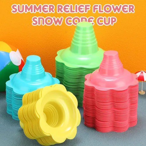 Miniatura 6 de Eaasty 300 tazas de hielo afeitado de flores coloridas de 4 onzas, tazas de cono de nieve de plástico, a prueba de fugas, cuencos de helado