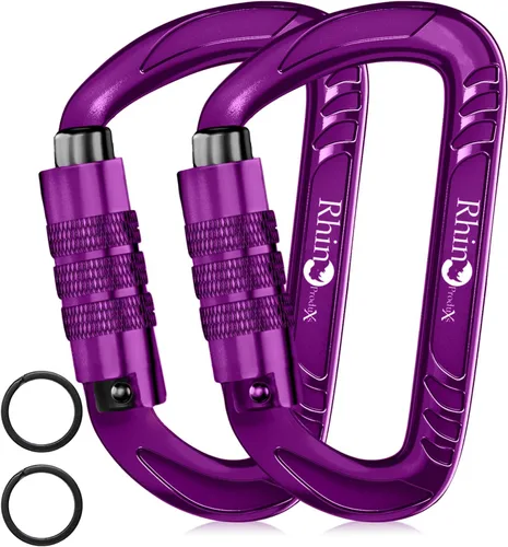 Miniatura 28 de Rhino Produxs 12kN (2697 lbs) Heavy Duty Carabiner Clips, for Securing Pets, Outdoor, Camping, Hiking, Hammock, Dog Leash Harness, Keychains Bloqueo